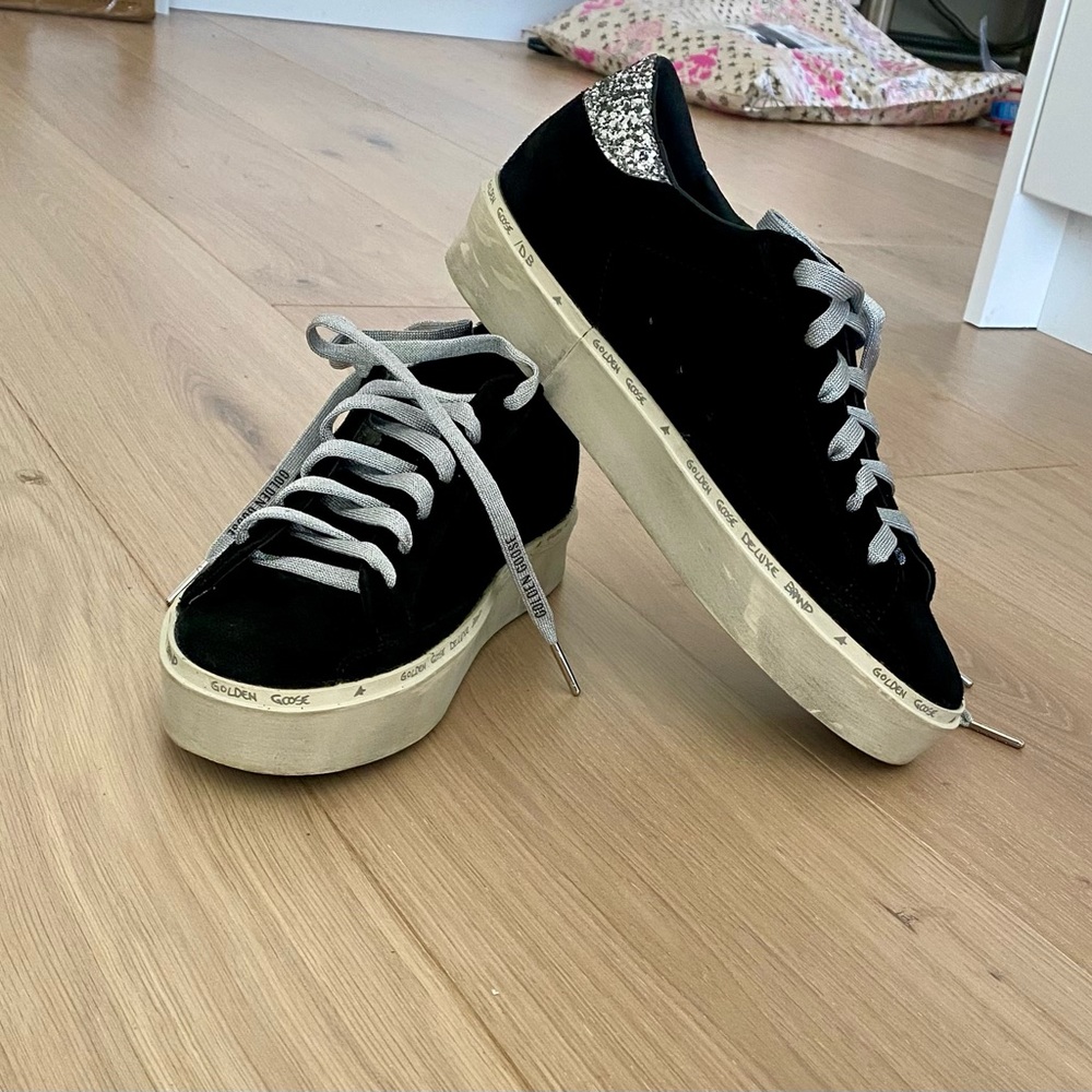 Golden Goose Black Suede Hi Star Silver Glitter Size 38